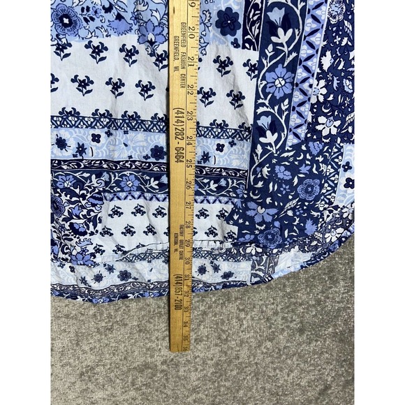Woman Within 1/2 Sleeve V-Neck Floral Patchwork Popover Top Womens 18/20 Blue - Picture 14 of 14